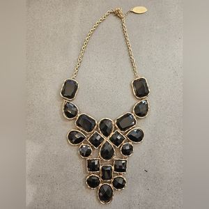 Adia Kibur Black Faceted Glass Goldtone Bib Waterfall Necklace